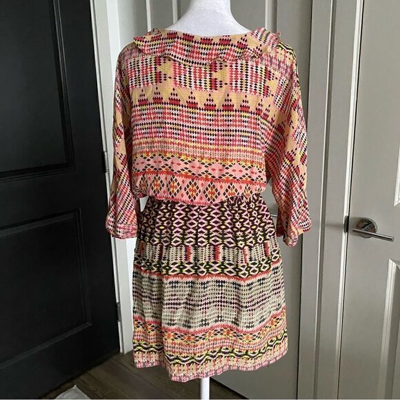 Rebecca Minkoff Multicolored Boho Ruffle Collar Mini Dress 100% Silk Size XS - Picture 4 of 13
